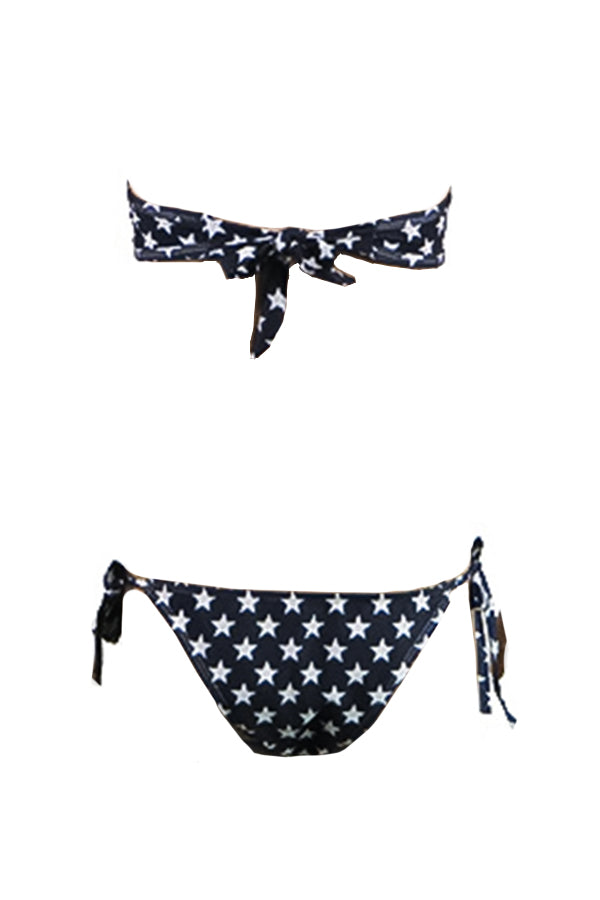 Bandeau Tassel American Flag Bikini Set Swimsuit-Charmo