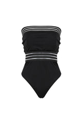 Black Bandeau Stitching Mesh One Piece Swimsuit-Charmo