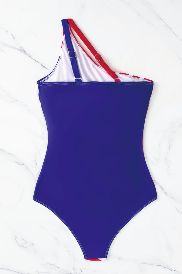 One Shoulder High Cut American Flag One Piece Swimsuit-Charmo