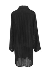 Black Front Button Self Tie Shirt One Piece Cover Up Kimono-Charmo