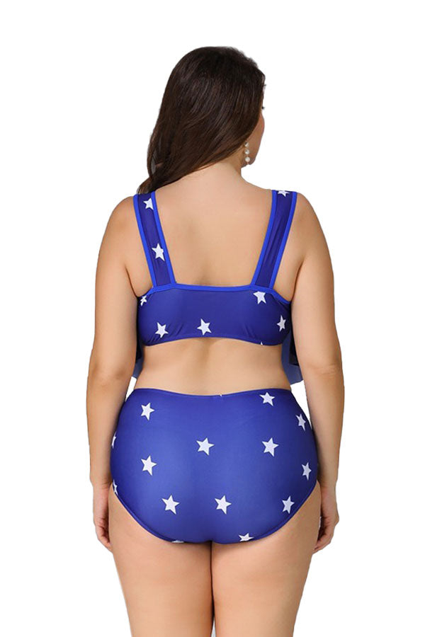 Plus Size American Flag Print High Waist Tankini Swimsuit-Charmo