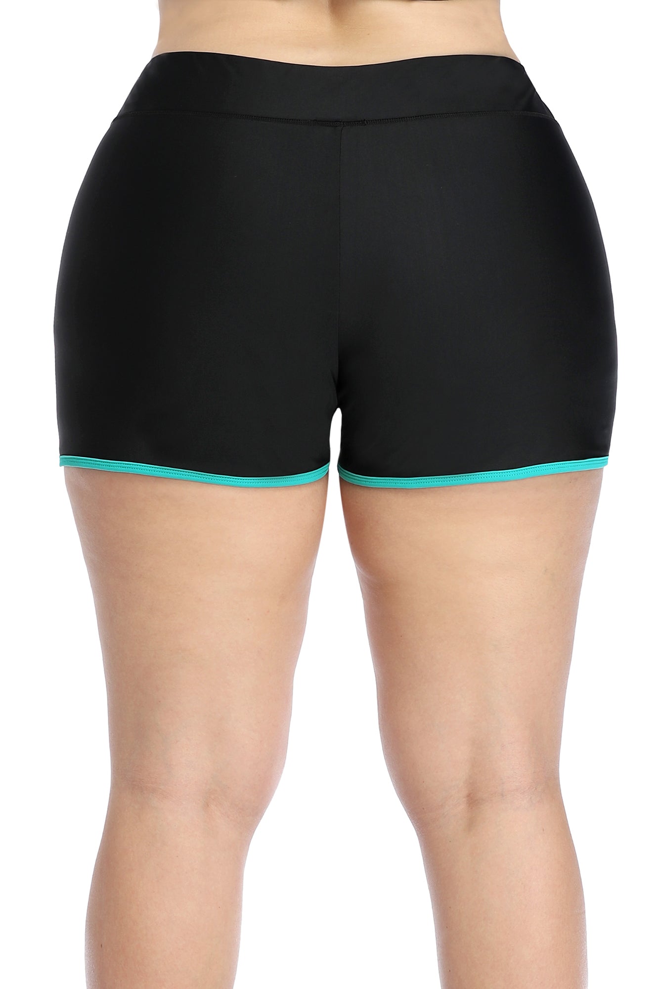 Plus Contrast Color High Waist Swim Shorts-Charmo
