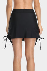 Solid Sides Drawstrings Swim Skirt Shorts-Charmo