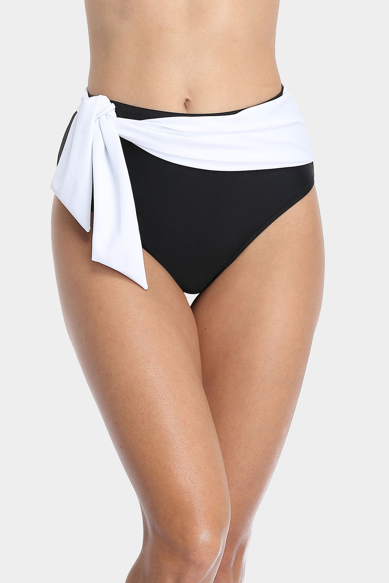 High Waisted Two Tone Tie Front Swim Trunks-Charmo