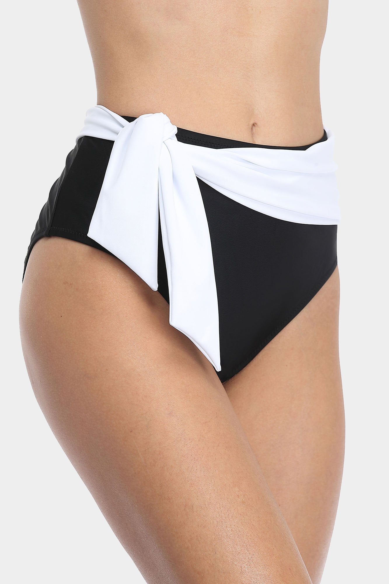 High Waisted Two Tone Tie Front Swim Trunks-Charmo
