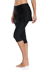 Solid Drawstring Swim Pants With Skorts-Charmo