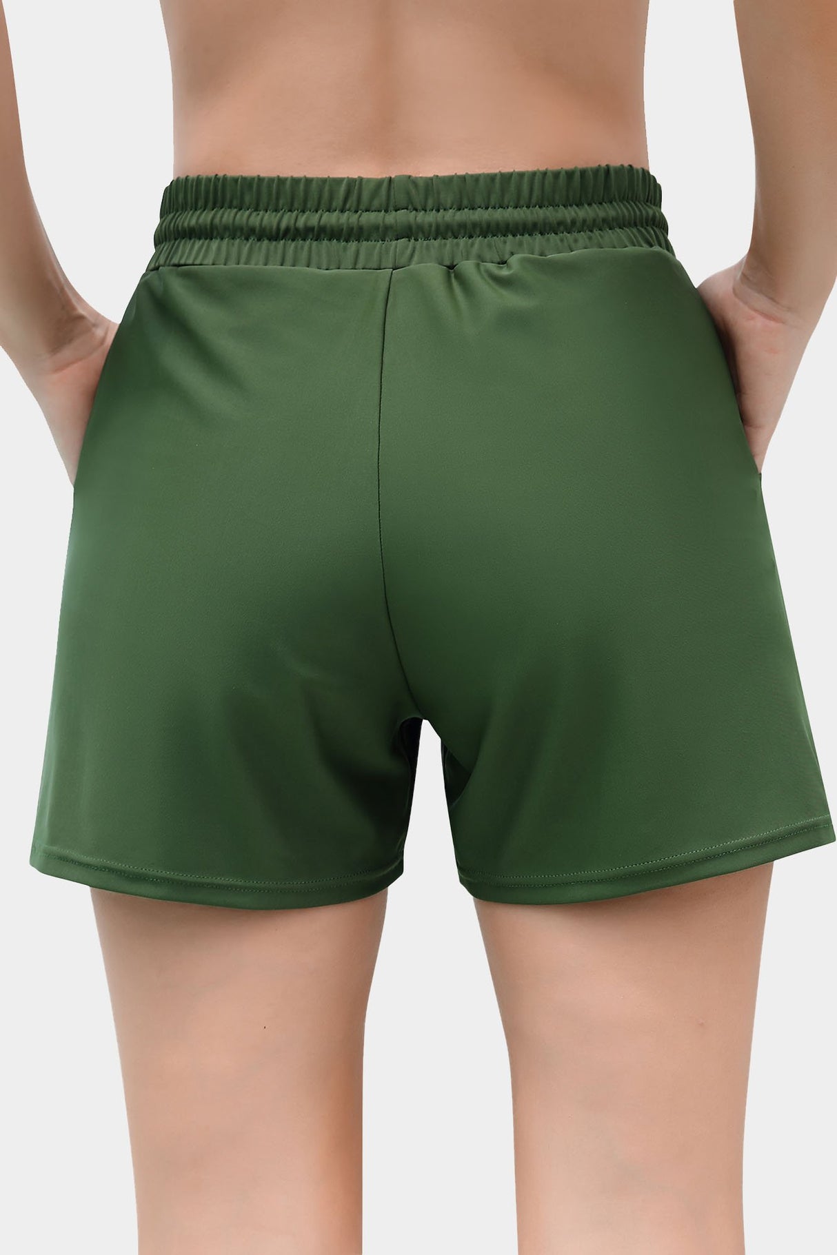 Solid Elastic Waist Quick Dry Pocket Swim Shorts-Charmo