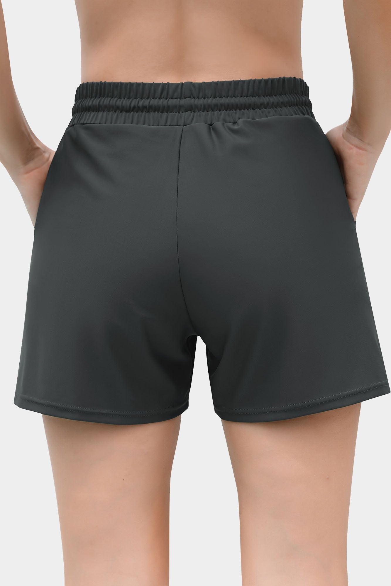 Solid Elastic Waist Quick Dry Pocket Swim Shorts-Charmo