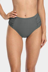 Solid High Waisted Pleated Swim Trunks-Charmo