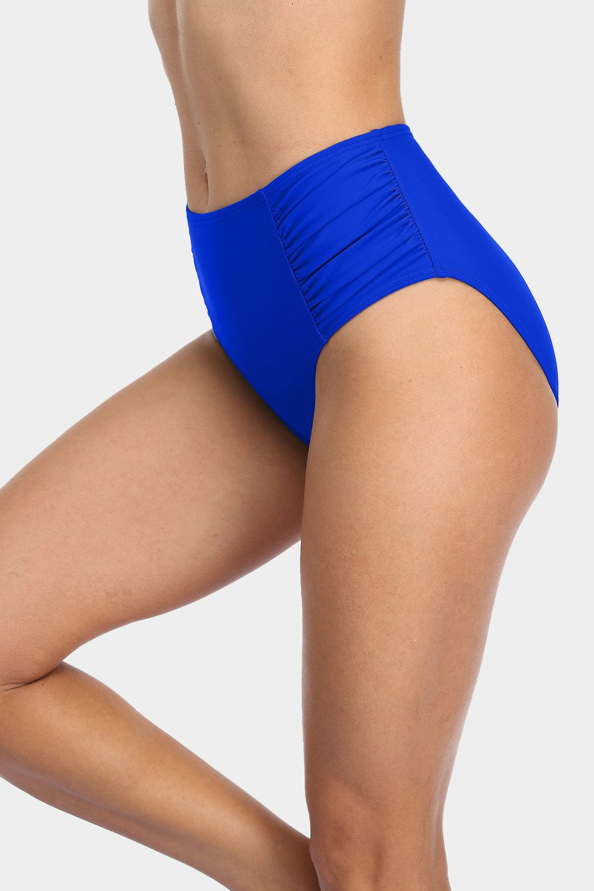 Solid High Waisted Pleated Swim Trunks-Charmo