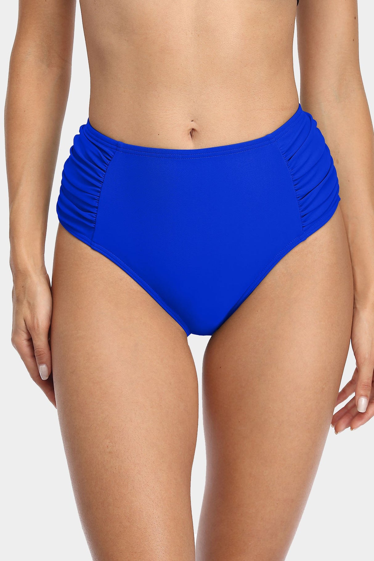 Solid High Waisted Pleated Swim Trunks-Charmo