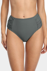 Solid High Waisted Pleated Swim Trunks-Charmo