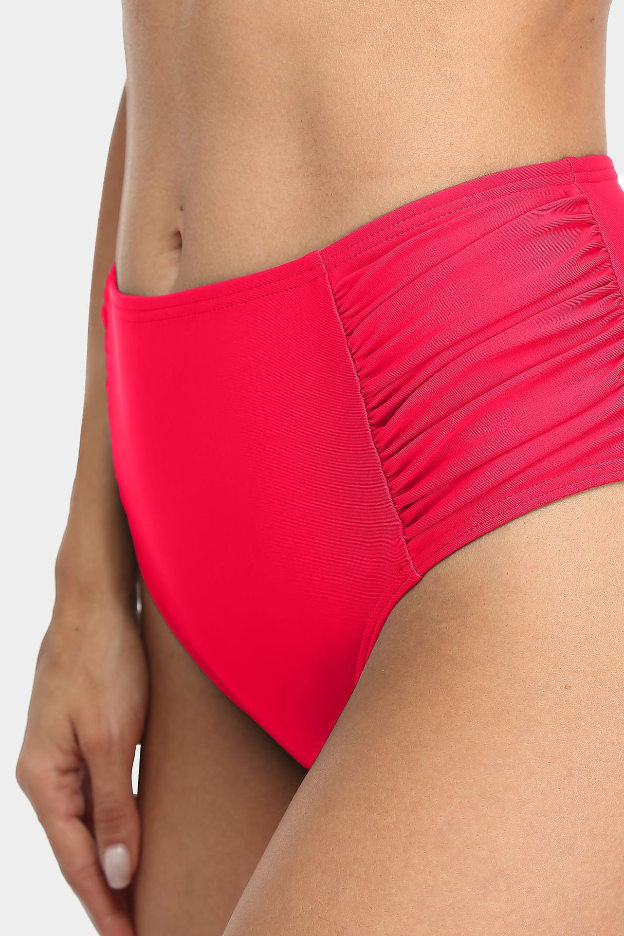 Solid High Waisted Pleated Swim Trunks-Charmo