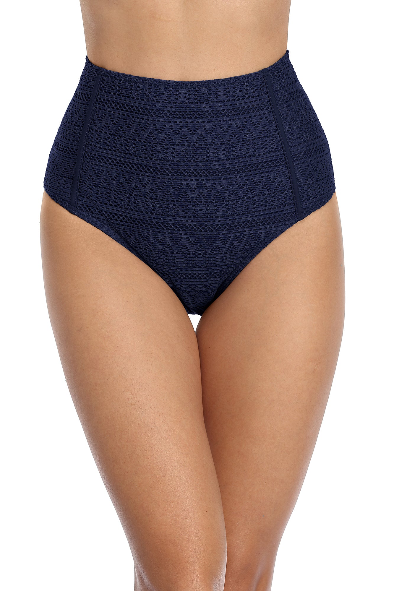 Solid High Waisted Lace Full Swim Trunks-Charmo