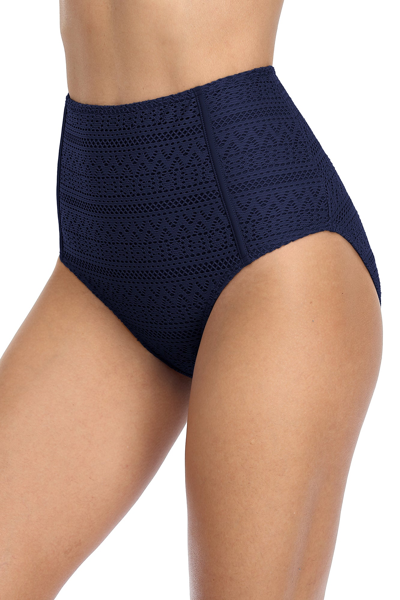 Solid High Waisted Lace Full Swim Trunks-Charmo