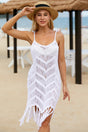 Tassel Crochet Hollow Out Cami One Piece Cover Up Dress-Charmo