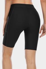 Solid High Waist Pocket Swim Shorts-Charmo