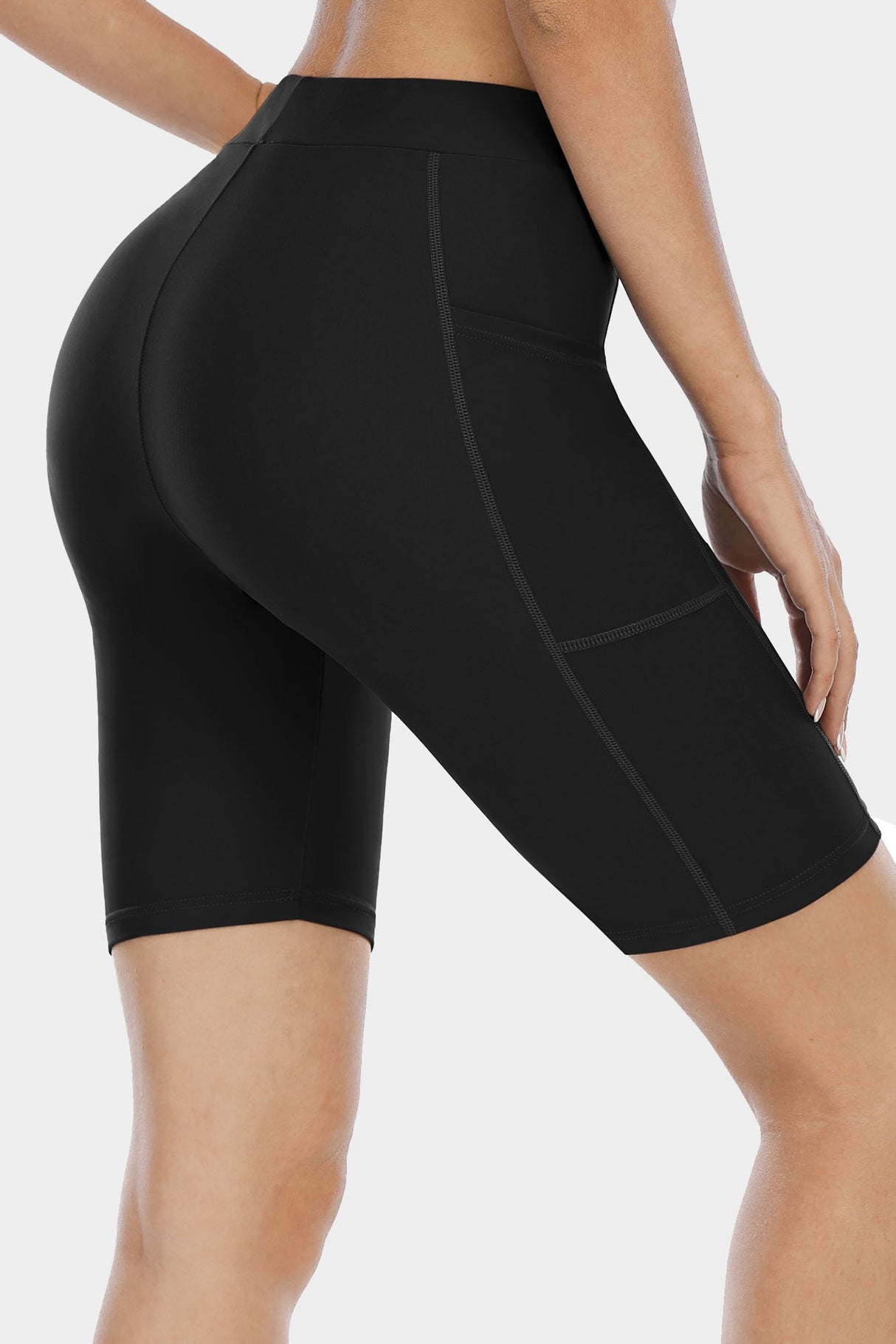 Solid High Waist Pocket Swim Shorts-Charmo