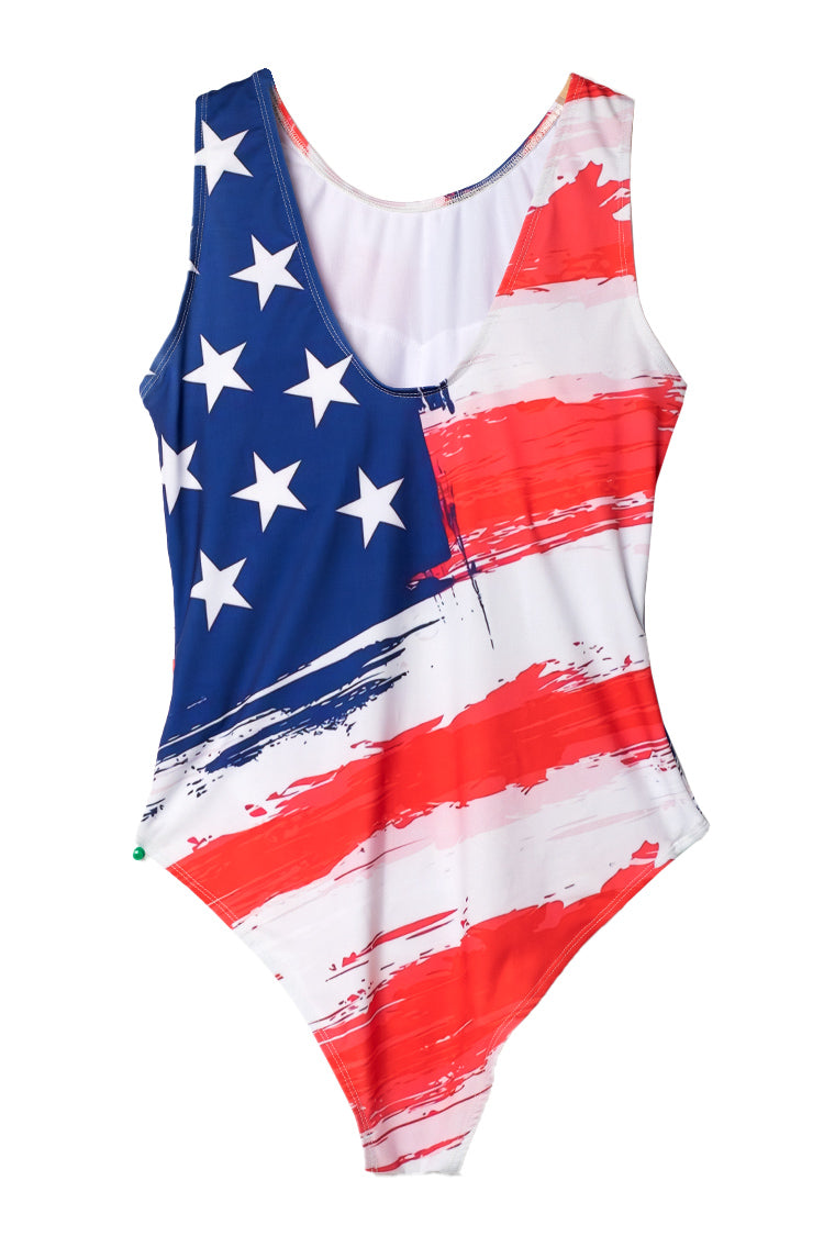American Flag Print One Piece Swimsuit-Charmo