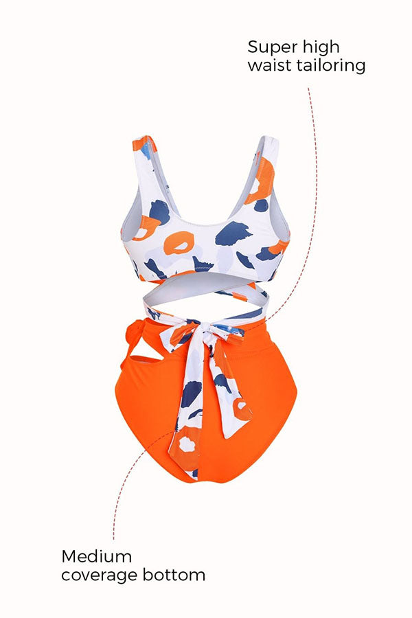 Floral Print Crisscross Strappy One Piece Swimsuit-Charmo