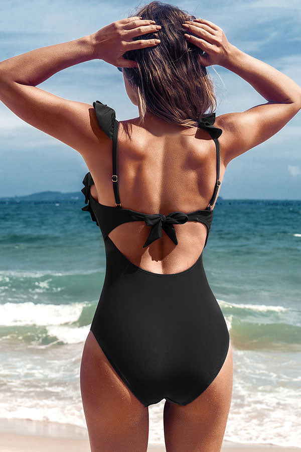 Ruffle Backless One Piece Swimsuit