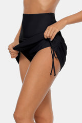 High Waisted Drawstring Rushed Swim Skirts-Charmo