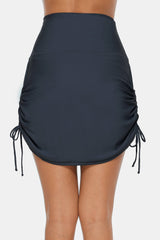 High Waisted Drawstring Rushed Swim Skirts-Charmo