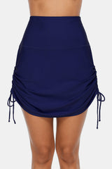 High Waisted Drawstring Rushed Swim Skirts-Charmo