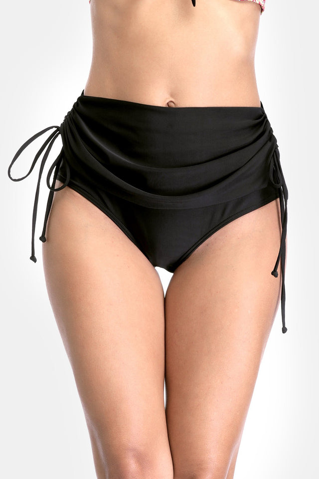 Side Drawstring High Waist Swim Shorts-Charmo