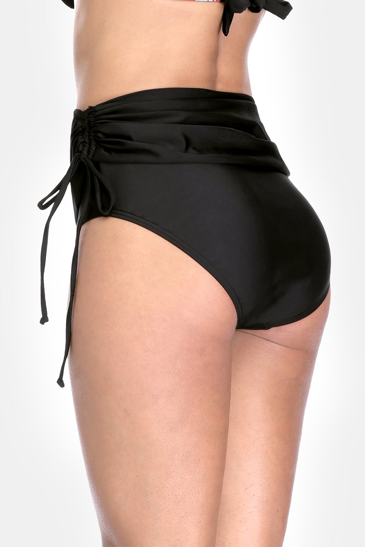 Side Drawstring High Waist Swim Shorts-Charmo