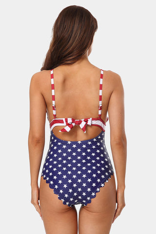 Charmo American Flag V Neck Ripple One Piece Swimsuit-Charmo