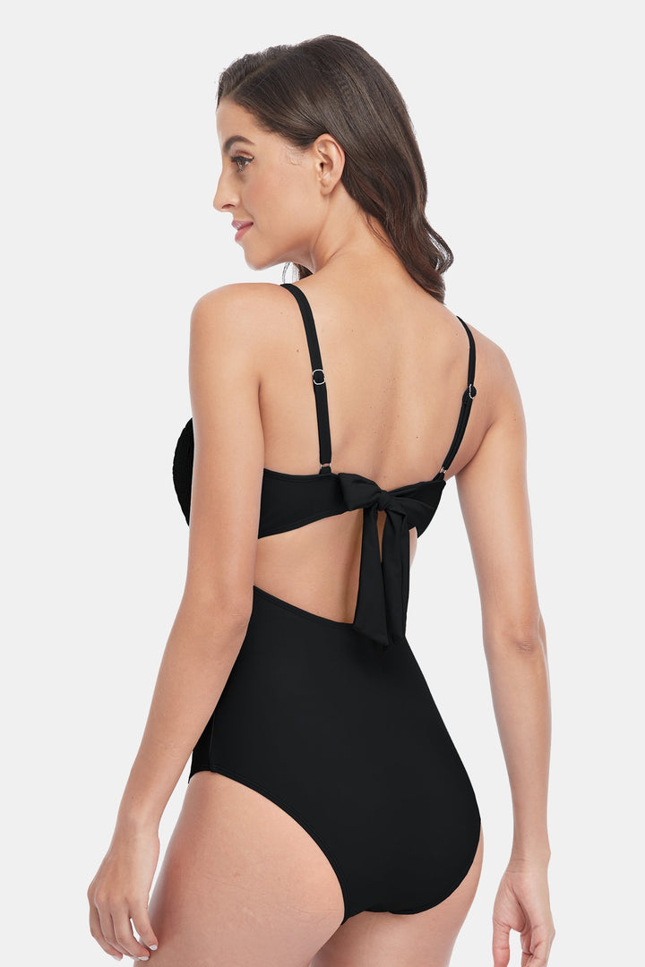 Circle Ring Cut Out Halter One Piece Swimsuit-Charmo