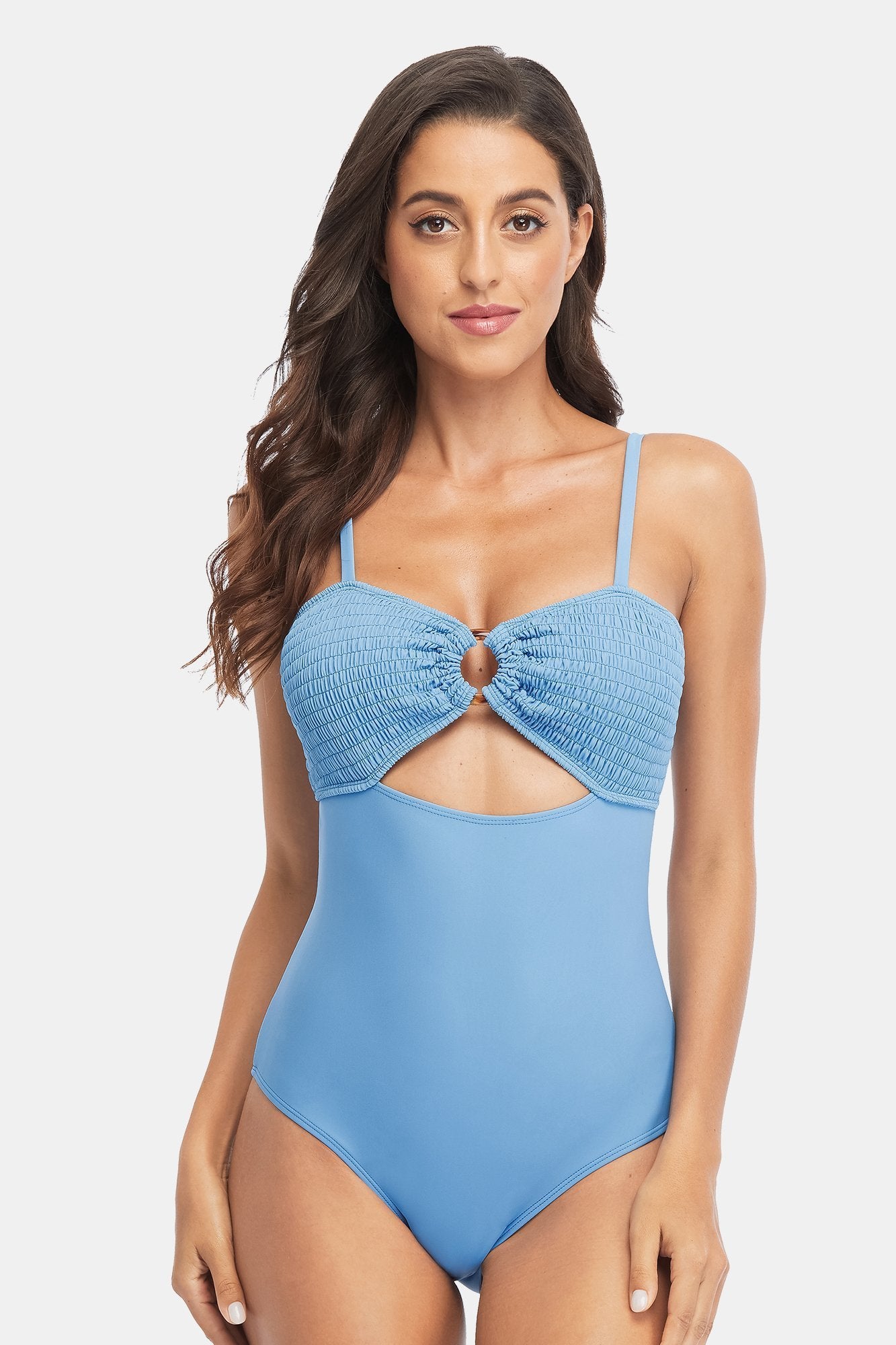 Circle Ring Cut Out Halter One Piece Swimsuit-Charmo