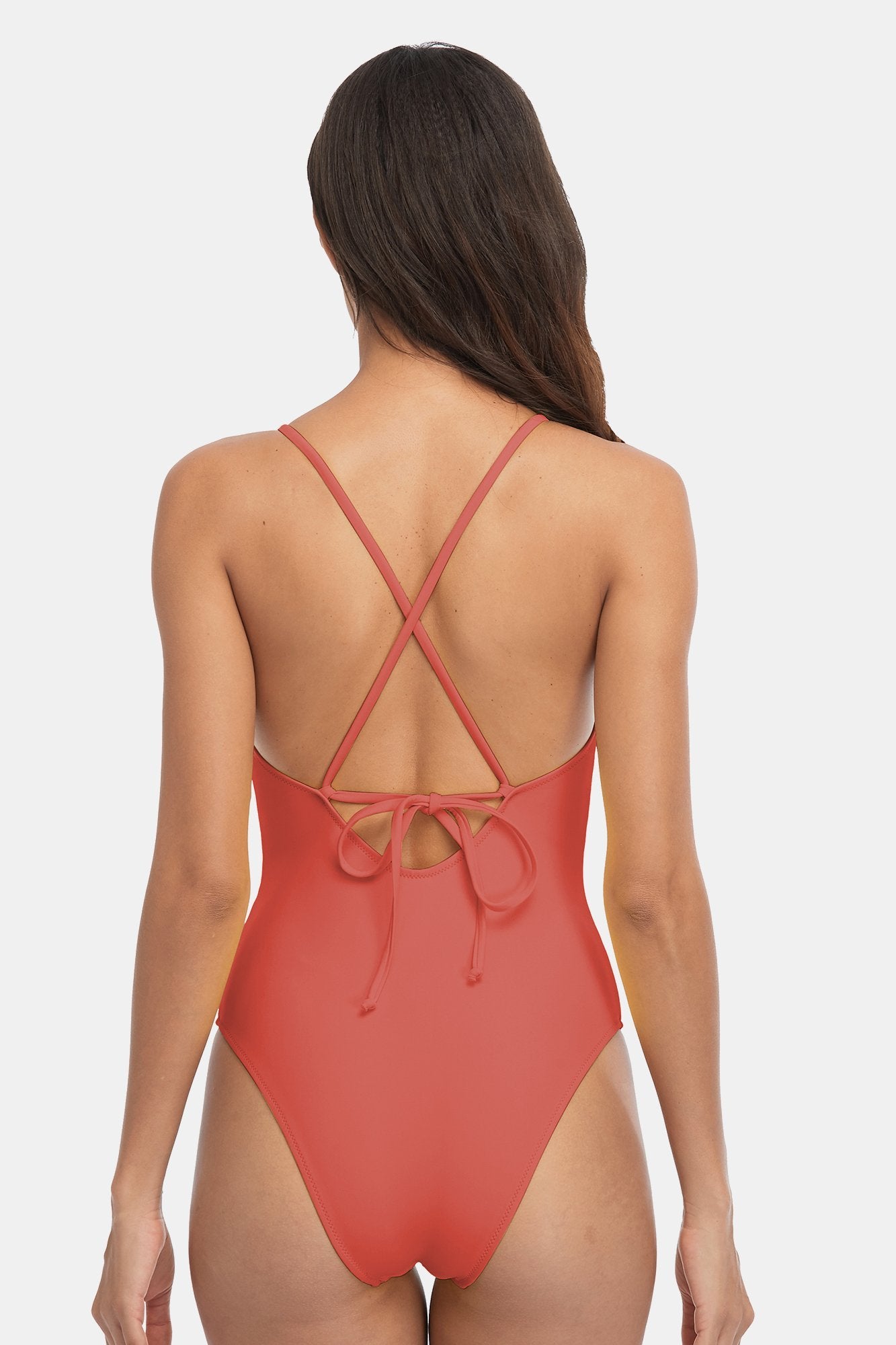 Solid Hollow Out Halter One Piece Swimsuit-Charmo