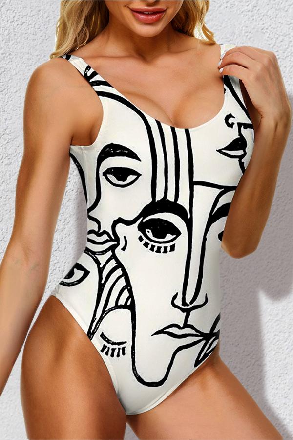 Clearance Charmo Print Beach Eye White One Piece Swimsuit-Charmo