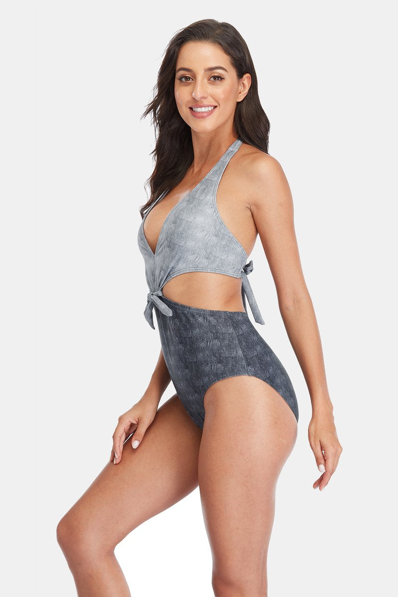 Lace Up Plunge Cutout One Piece Swimsuit-Charmo