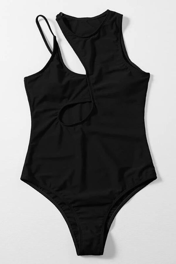 Solid Cut Out Monokini One Piece Swimsuit-Charmo