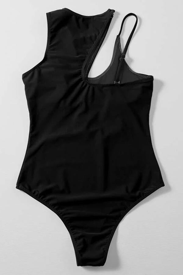 Solid Cut Out Monokini One Piece Swimsuit-Charmo