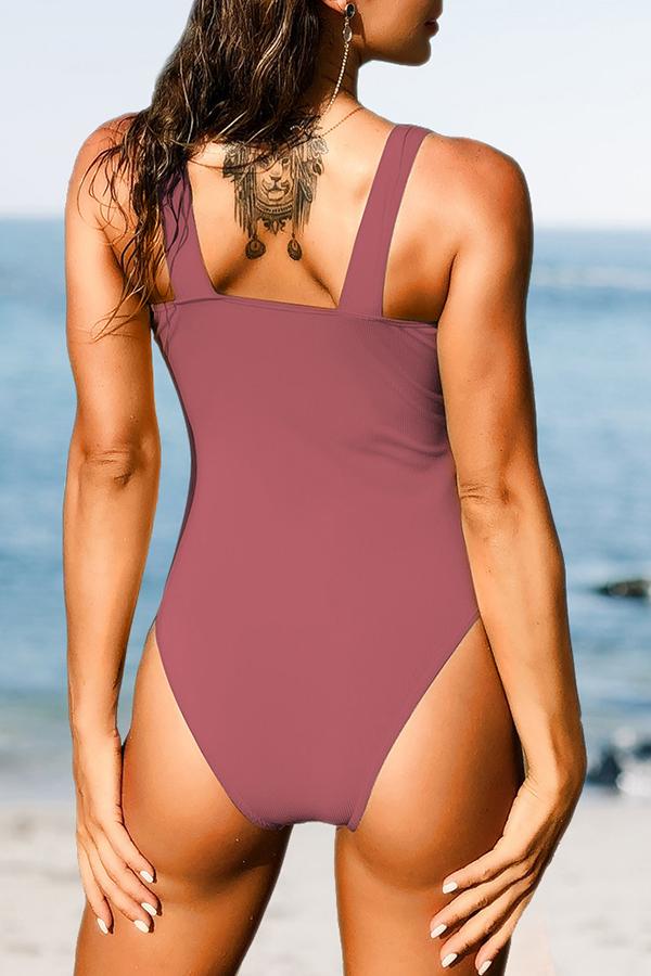 Clearance | Solid Halter Basic One Piece Swimsuit-Charmo