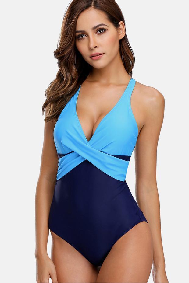 Colorblock Crissross One Piece Swimsuit-Charmo