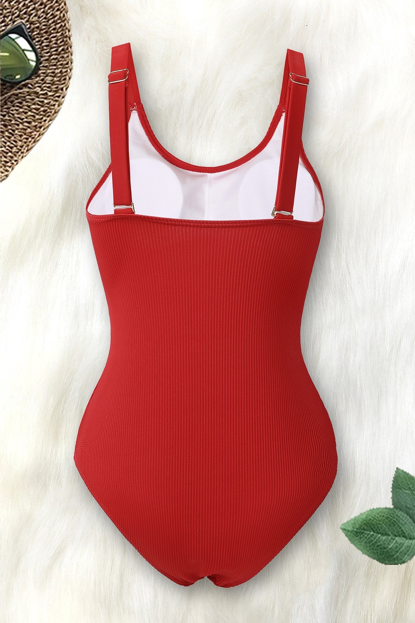 Red Halter Belted One Piece Swimsuit-Charmo