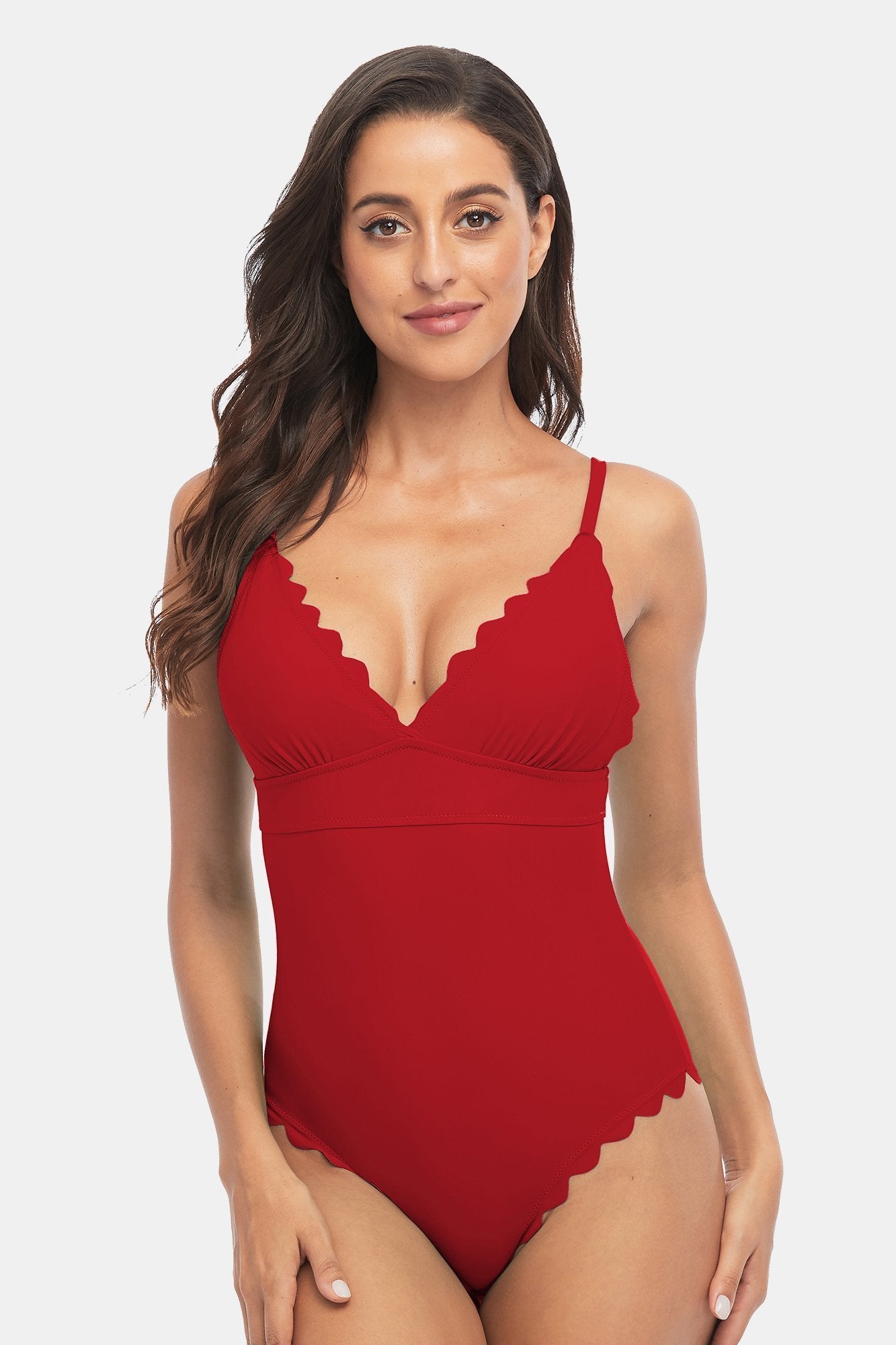 V Neck Ripple One Piece Swimsuit-Charmo