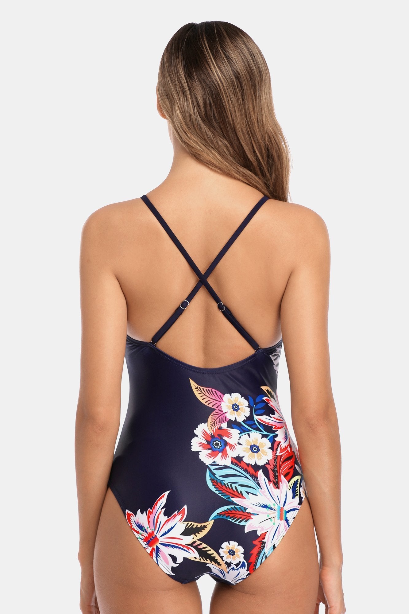 Blooming Peony Floral Crisscross One Piece Swimsuit-Charmo