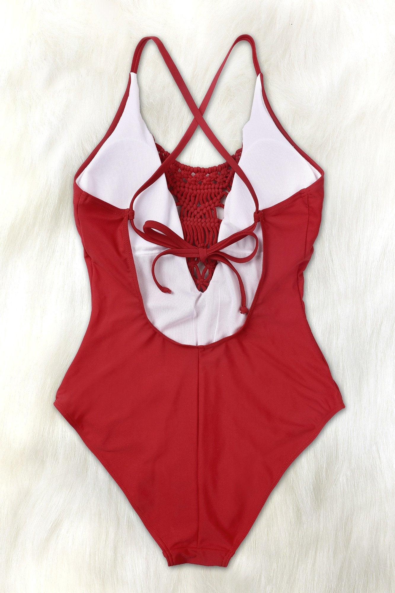 Red Weaving Meshed One Piece Swimsuit-Charmo