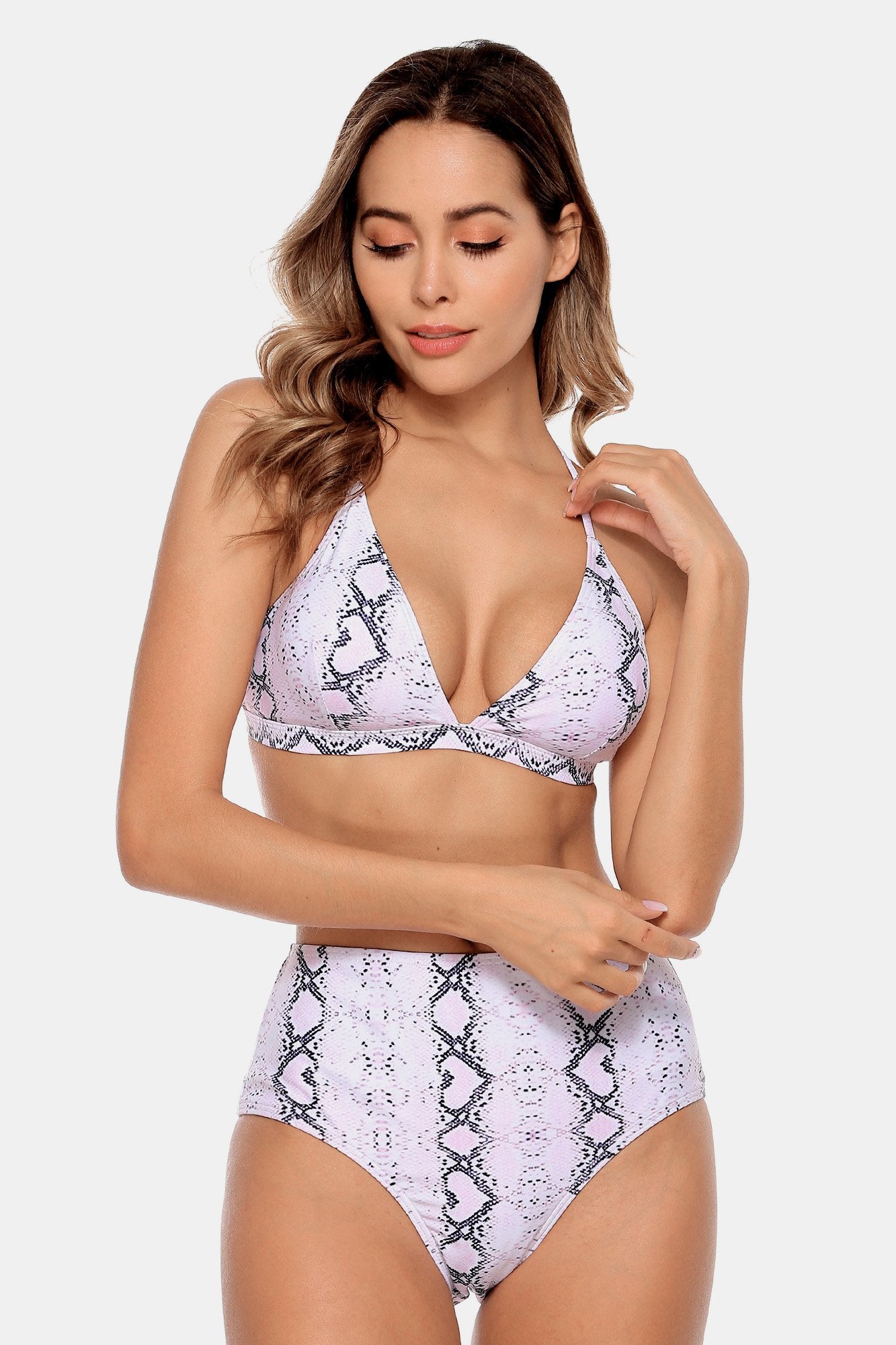 Snake Print High Waisted Triangle Bikini-Charmo