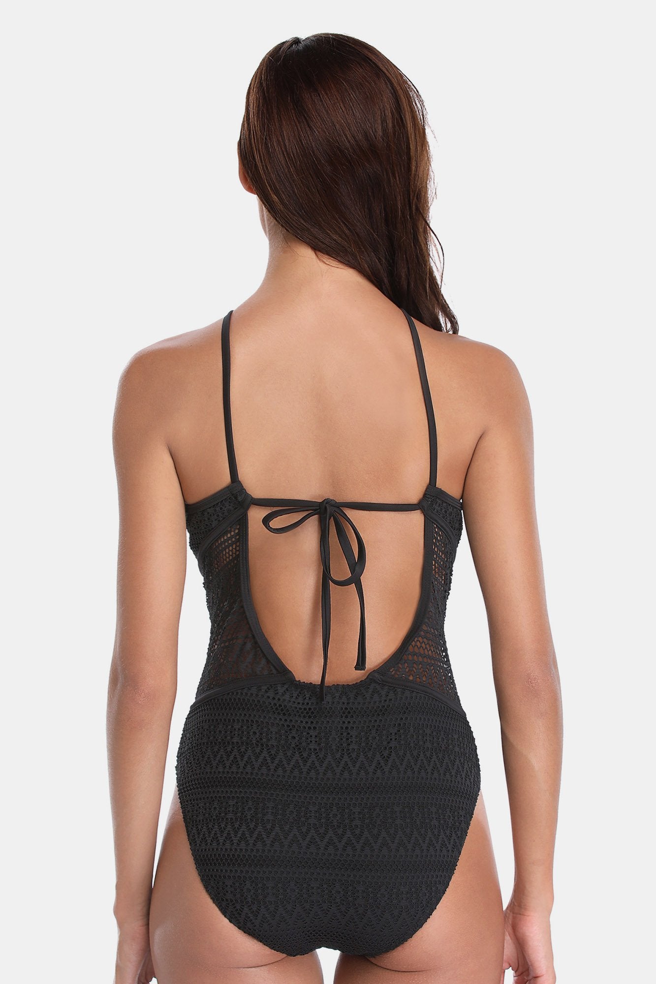 Mesh High Neck Backless One Piece Swimsuit-Charmo