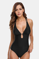 Solid Crisscross Strappy One Piece Swimsuit-Charmo