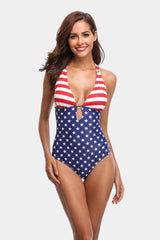 American Flag Plunge Strappy One Piece Swimsuit-Charmo