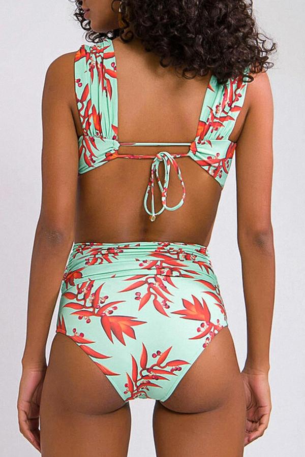 Floral O-ring Ruched One Piece Swimsuit-Charmo