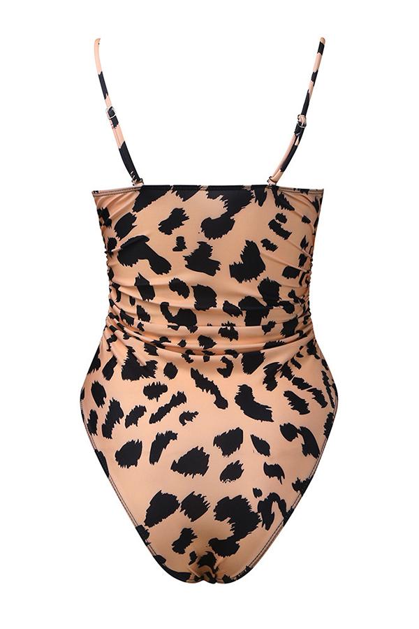 Leopard Print Adjustable Straps One-Piece Swimsuit-Charmo